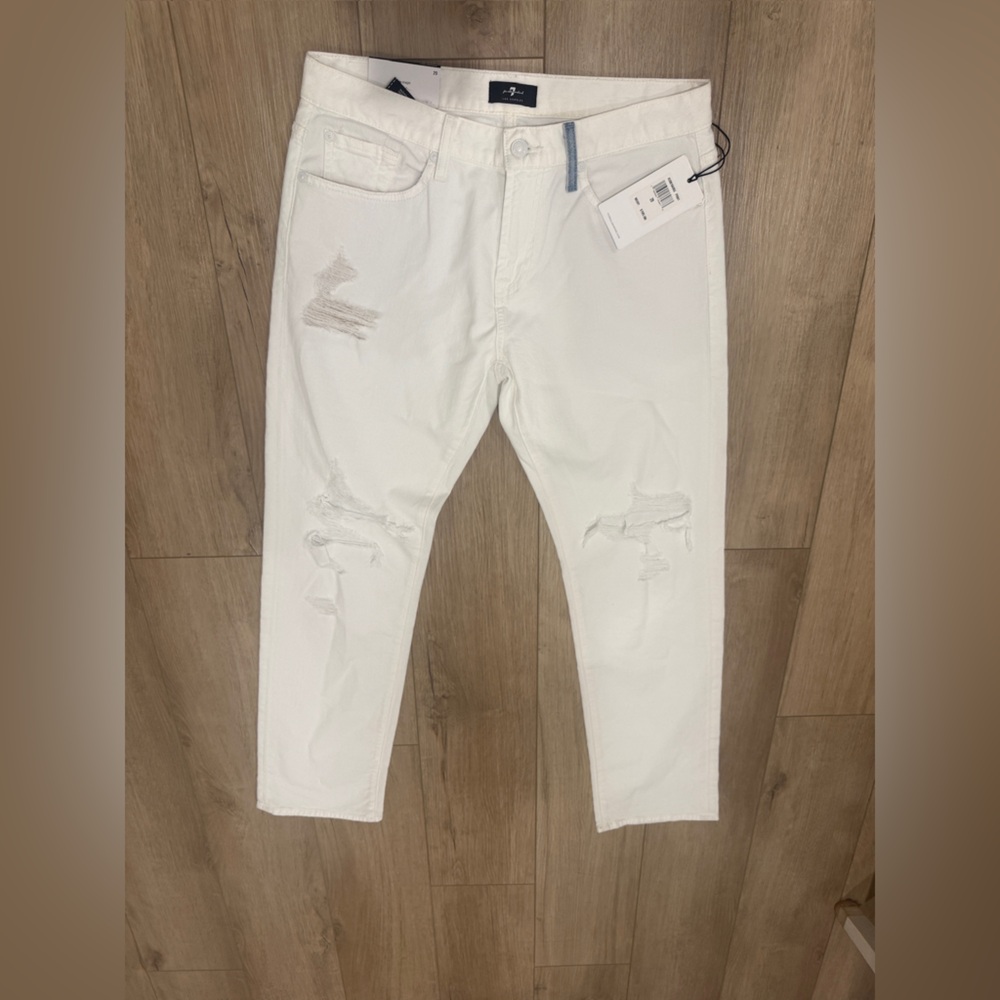 7 For All Mankind White Distressed Skinny Jeans